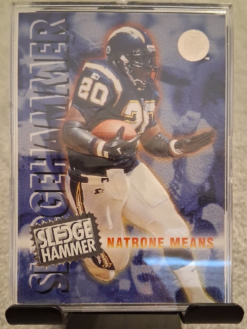 Natrone Means Sledge Hammer Football Card - Blue Background